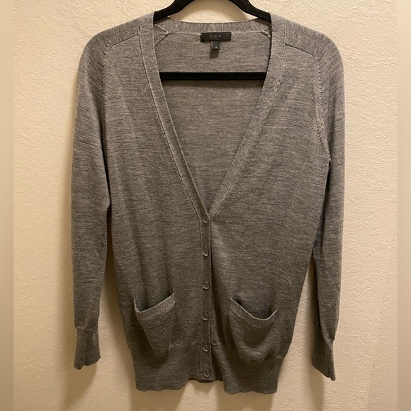 J. Crew Grey Classic Merino Wool Long Cardigan Sweater Size Small - Picture 1 of 10